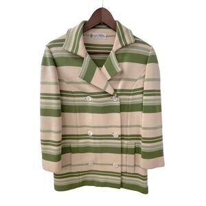 VTG Gino Paoli Jacket 100% Wool Made in Italy Green Ivory Stripes Women's Size 8